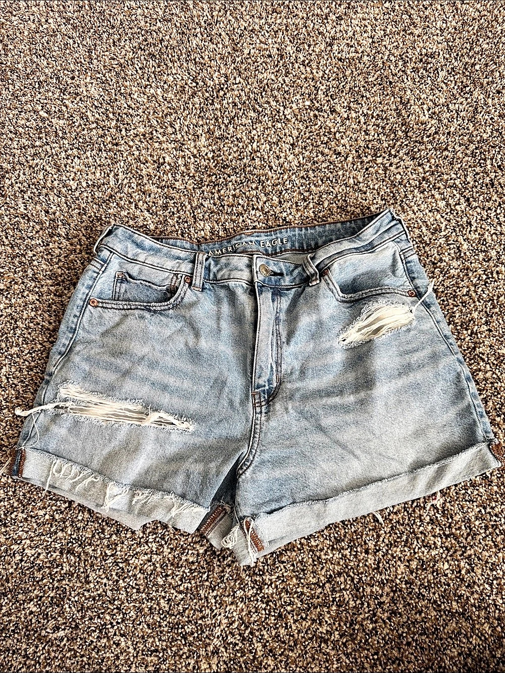 American Eagle Strigid Ripped Denim Mom Shorts Size 10